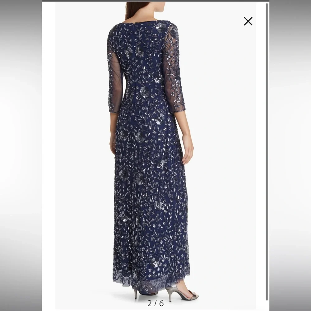 Pisarro Nights | Elegant Navy Blue Sequin Evening Gown | Size 14 - Picture 2 of 11